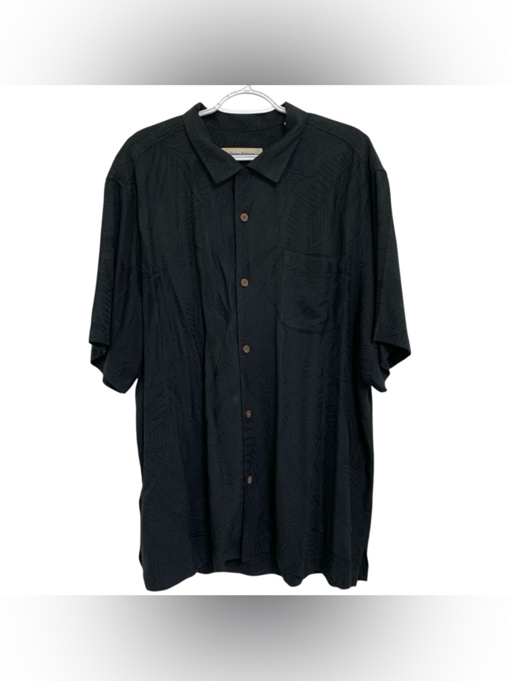 Tommy Bahama Mens XL Black Silk Blend Short Sleeve Button Up Shirt Tropical Leaf
